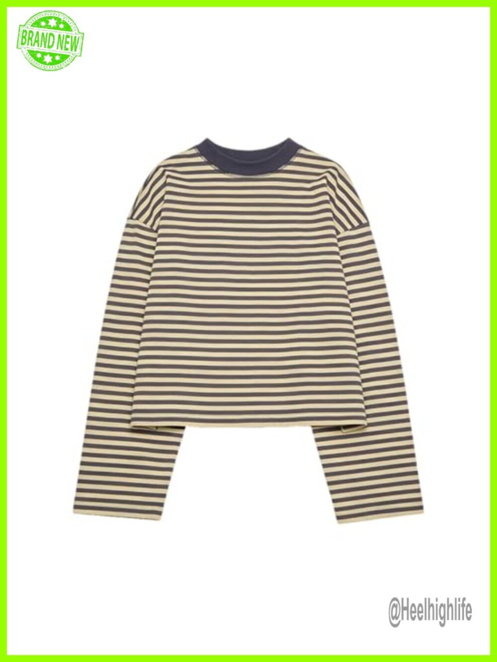 Striped Crop Top Long Sleeve Crewneck Knit Shirt Women's Streetwear